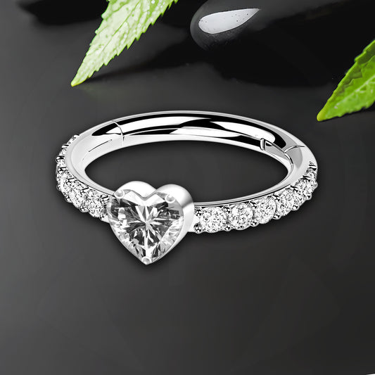 Titanium Clicker Ring with Heart Shaped Zirconia