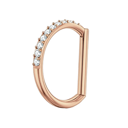 Titanium Clicker Ring in D Shape Style and Half Side CZ