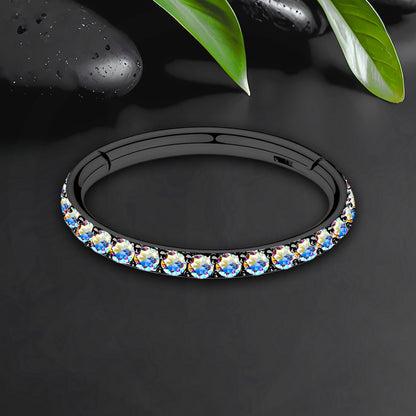 Titanium Clicker Ring in Classic Style with Aurora Borealis CZ