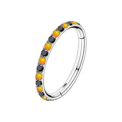 Titanium Clicker Ring in Classic Style with Orange Opals