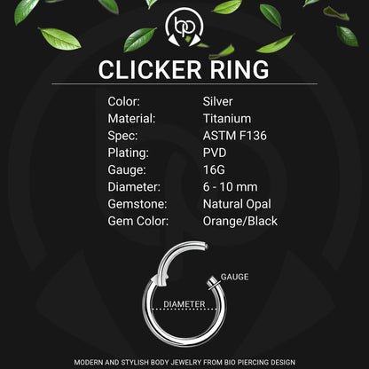 Titanium Clicker Ring in Classic Style with Orange Opals