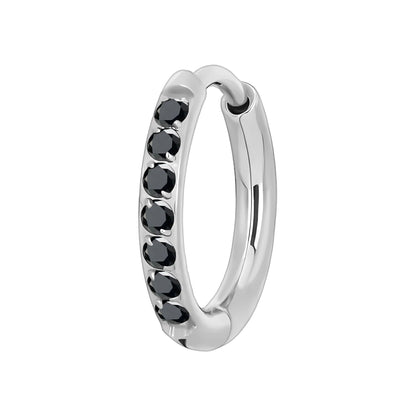 Titanium Clicker Ring in Classic Earring Style and Black CZ