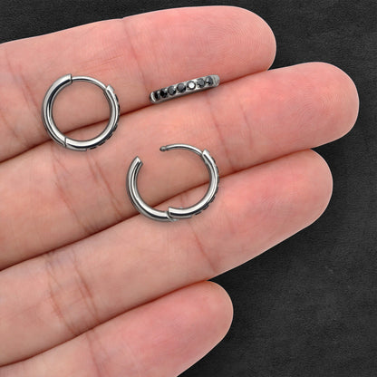 Titanium Clicker Ring in Classic Earring Style and Black CZ