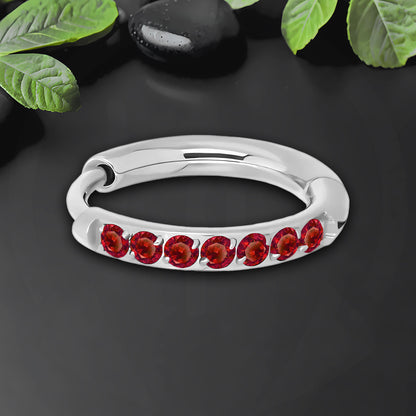 Titanium Clicker Ring in Classic Earring Style and Red CZ