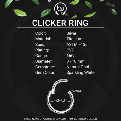 Titanium Clicker Ring with Zirconia and Marquise White Opal