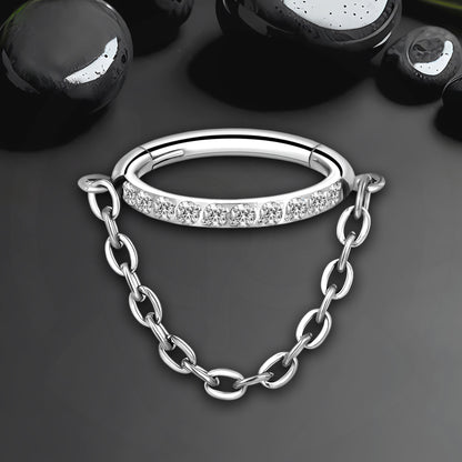 Titanium Clicker Ring with Chain and Zirconia