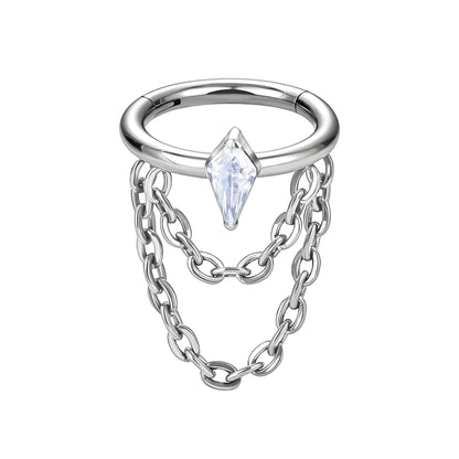 Titanium Clicker Ring with Chains and Crystal Rhombus