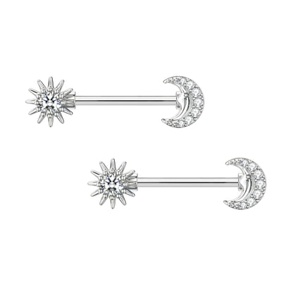Surgical Steel Nipple Jewelry with Crystal Moon and Sun