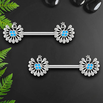Surgical Steel Nipple Jewelry with Peacock Tail and CZ