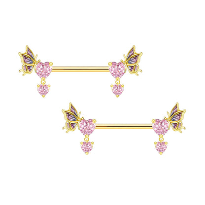 Surgical Steel Nipple Jewelry with Butterflies and Hearts CZ
