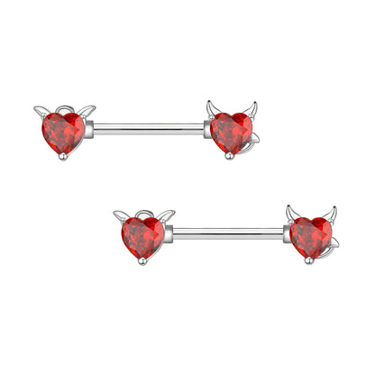 Surgical Steel Nipple Jewelry with Red Crystal Devil Horns