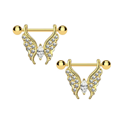 Surgical Steel Nipple Jewelry with Butterfly and Clear CZ