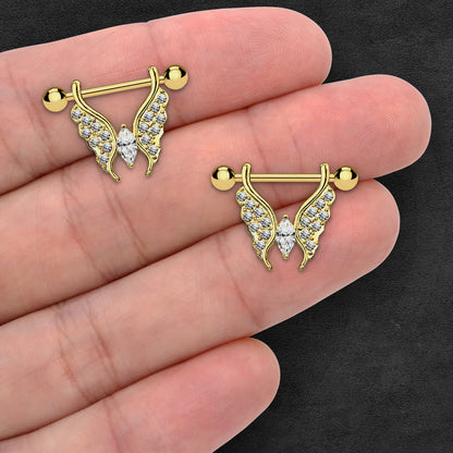 Surgical Steel Nipple Jewelry with Butterfly and Clear CZ