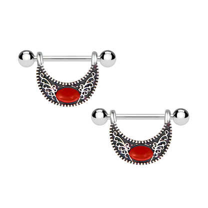 Surgical Steel Nipple Jewelry with Tribal Ornament