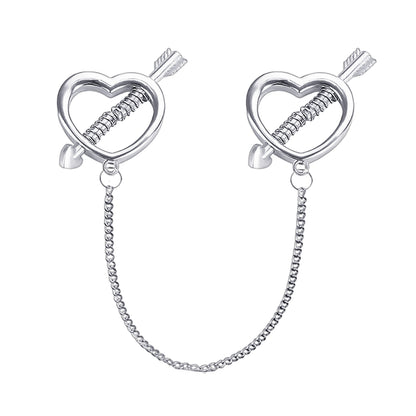 Surgical Steel Nipple Clips with Hearts and Chain