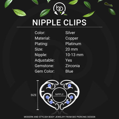Silver Plated Nipple Clips in Heart Shape with Zirconia