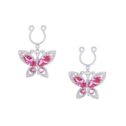 Silver Plated Nipple Clips with Crimson Butterflies