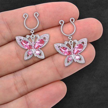 Silver Plated Nipple Clips with Crimson Butterflies