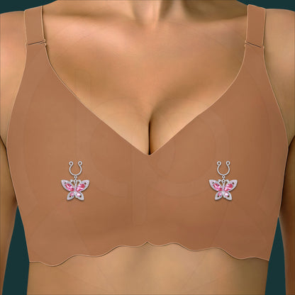 Silver Plated Nipple Clips with Crimson Butterflies