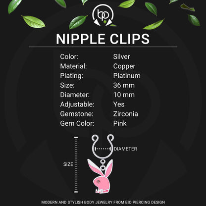 Silver Plated Nipple Clips with Pink Rabbits