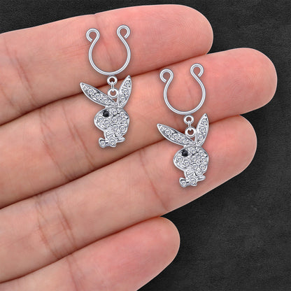 Silver Plated Nipple Clips with Crystal Rabbits