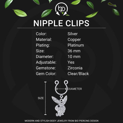 Silver Plated Nipple Clips with Crystal Rabbits