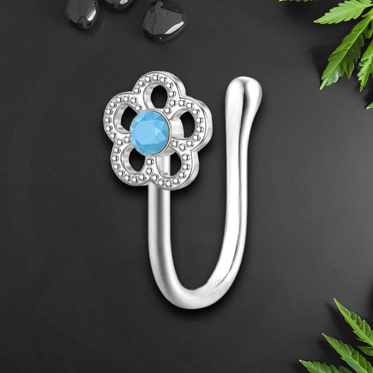 Silver Plated Nose Cuff with Opal Flower