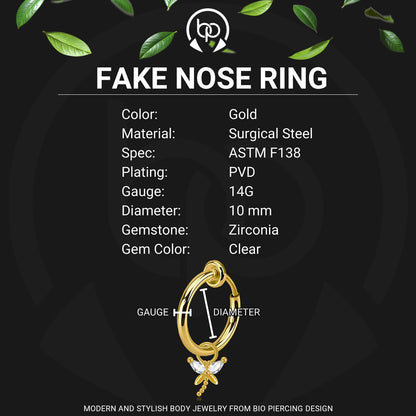 Surgical Steel Fake Ring with Dragonfly Dangle