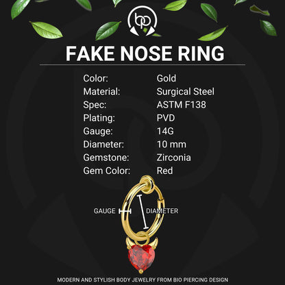 Surgical Steel Fake Ring with Red Evil Heart