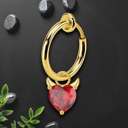 Surgical Steel Fake Ring with Red Evil Heart