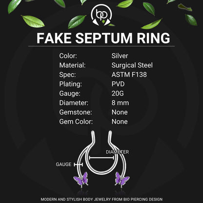 Surgical Steel Septum Cuff with Butterflies