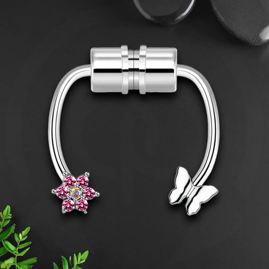 Surgical Steel Septum Clip with Butterfly Flower